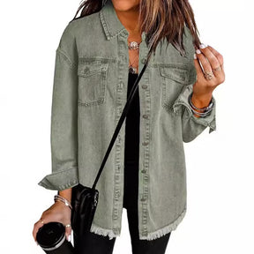 Women's Casual Denim Button Down Distressed Jacket - 2025