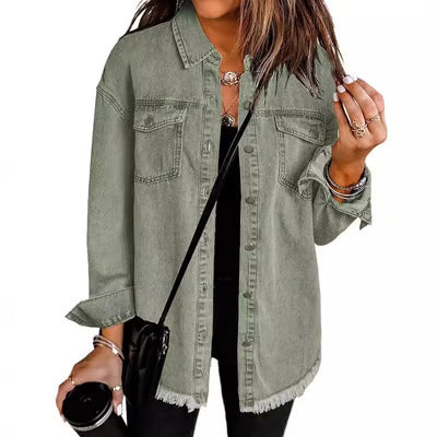 Women's Casual Denim Button Down Distressed Jacket - 2025