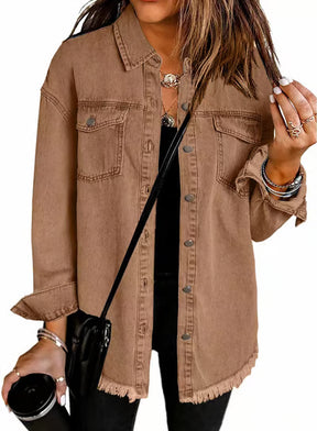 Women's Casual Denim Button Down Distressed Jacket - 2025