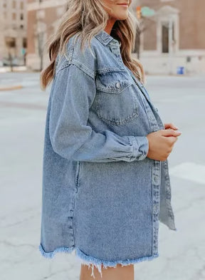 Women's Casual Denim Button Down Distressed Jacket - 2025