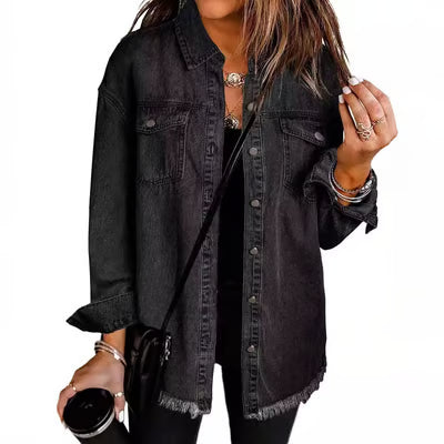 Women's Casual Denim Button Down Distressed Jacket - 2025