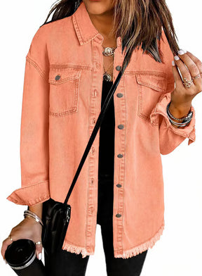 Women's Casual Denim Button Down Distressed Jacket - 2025