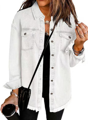 Women's Casual Denim Button Down Distressed Jacket - 2025