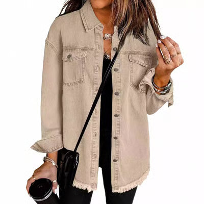 Women's Casual Denim Button Down Distressed Jacket - 2025