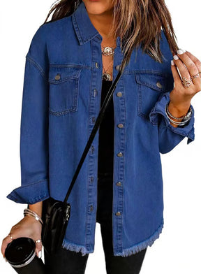 Women's Casual Denim Button Down Distressed Jacket - 2025