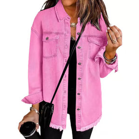 Women's Casual Denim Button Down Distressed Jacket - 2025