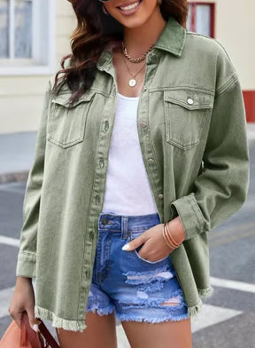 Women's Casual Denim Button Down Distressed Jacket - 2025